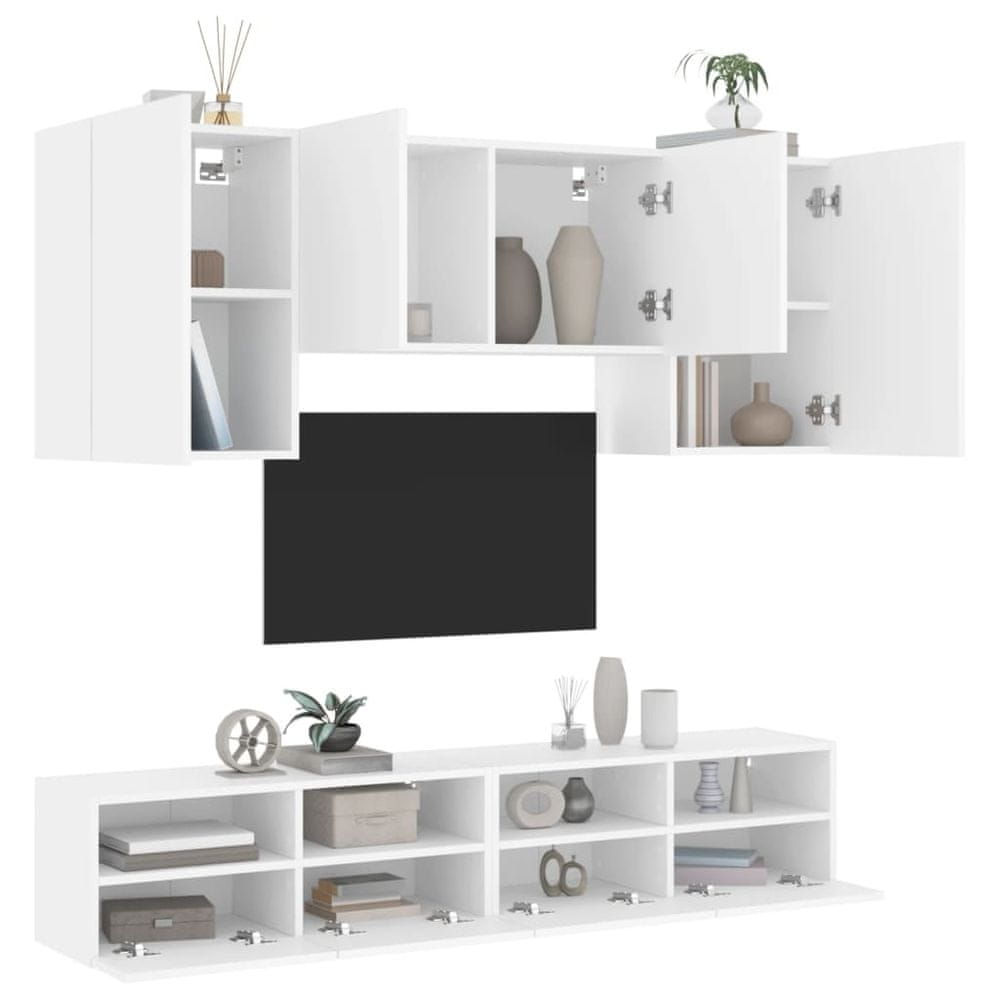 Vidaxl 5-dielne TV nástenné skrinky biele kompozitné drevo